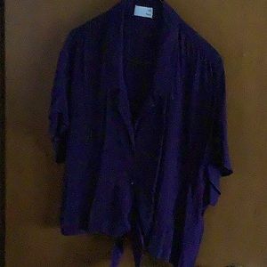 Purple Wilfred free blouse.  Tie at waist, 20” length, short wing type sleeve.